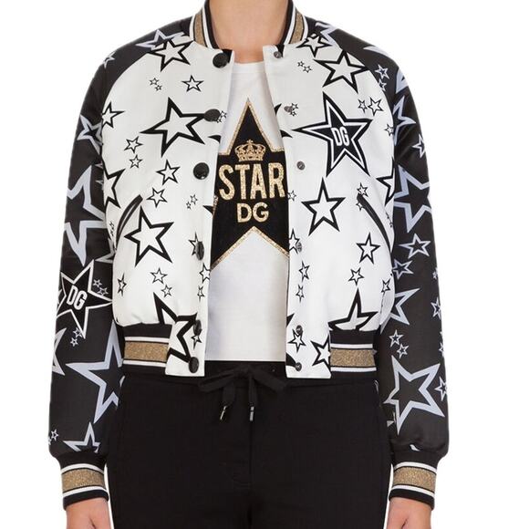 NWT Dolce & Gabbana Black White Stars Print reversible Bomber Jacket IT 44 US L - Picture 1 of 8